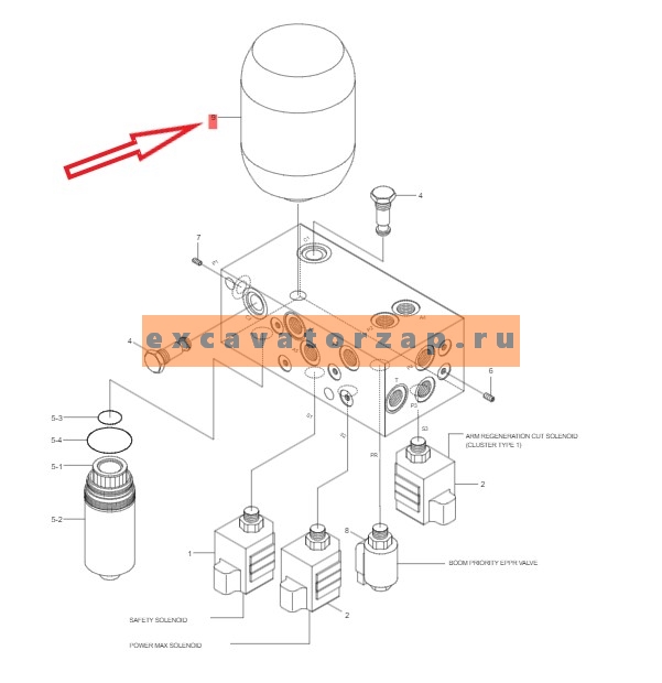 Гидроаккумулятор ZGAW-00017 экскаватора HYUNDAI R140W-9S, R180w-9S, R210W-9S, HX140, HX160, HX220