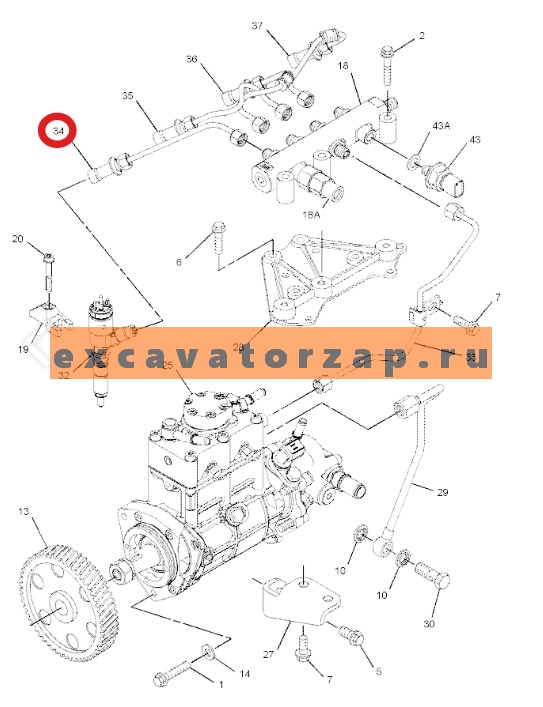 Трубка топливная 322-3745, 3223745 (аналог) топливная рампа - форсунка 1-го цилиндра двигателя CAT C4.4