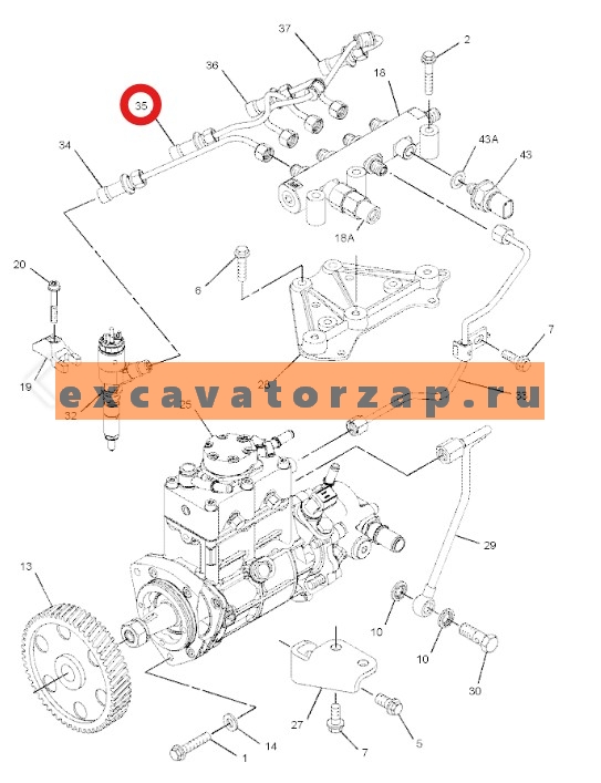 Трубка 322-3746, 3223746 (аналог) топливная (топл. рампа - форсунка 2-го цилиндра) двигателя CAT C4.4