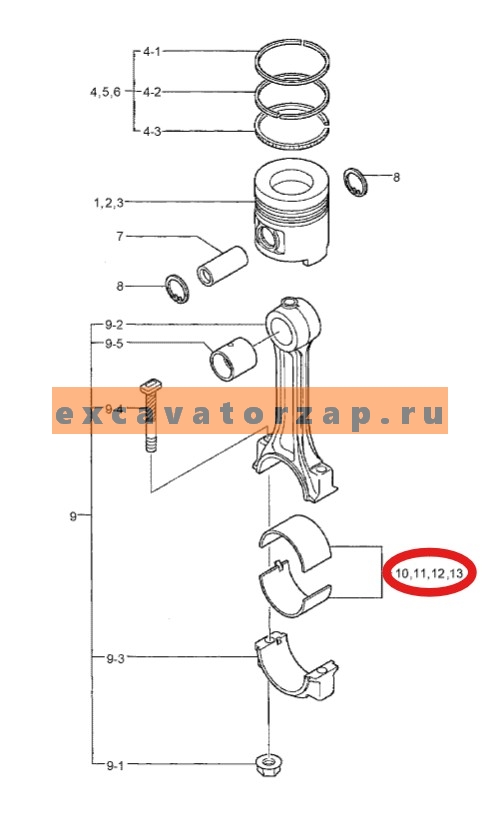 Вкладыши шатунные 32B19-09011 (STD;оригинал, HYUNDAI;комплект на 6шатунов) двигателя экскаватора HYUNDAI R160LC7, R160LC9S, R170W7, R170W9S, R180LC7, R180LC9S, R180W9S