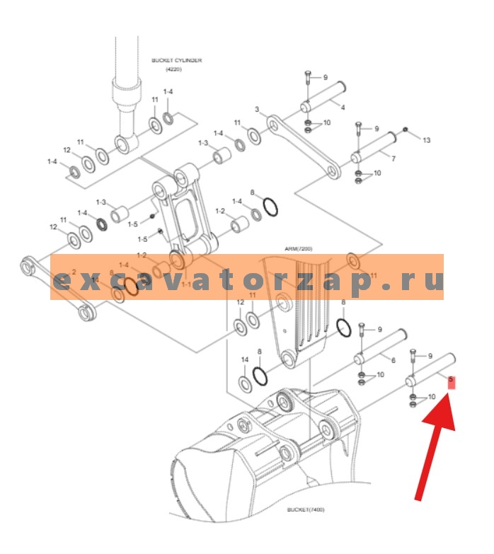 Палец 61ЕК-11103 (аналог, Корея), ковш-рукоять экскаватора HYUNDAI HX160L, HX180L, R160LC7, R160LC7A, R160LC9, R160LC9A, R160LC9S, R160W9A, R170W7, R170W7A, R170W9, R170W9S, R180LC7, R180LC7A, R180LC9, R180LC9A, R180LC9S, R180W9A, R180W9S, RB160LC9S
