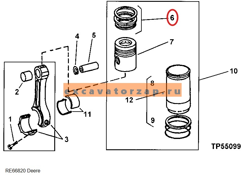 Кольца поршневые RE507852 (аналог Турция) двигателя экскаватора погрузчика John Deere 325